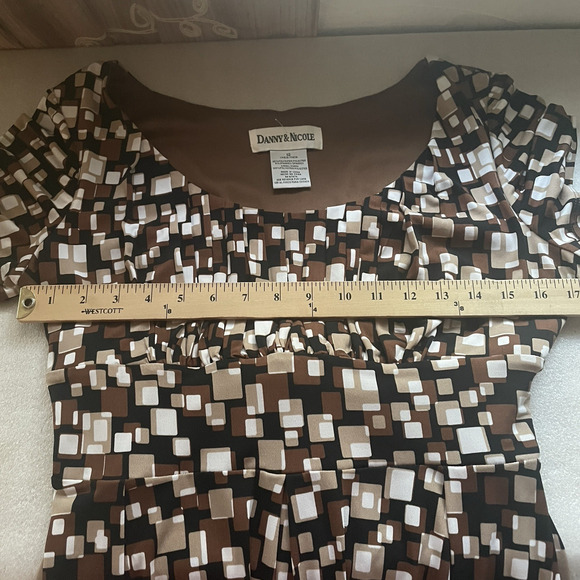 Vintage Y2K Danny Nicole Dress Women 12 Brown Geometric Pleated Back Tie Stretch - Picture 4 of 7